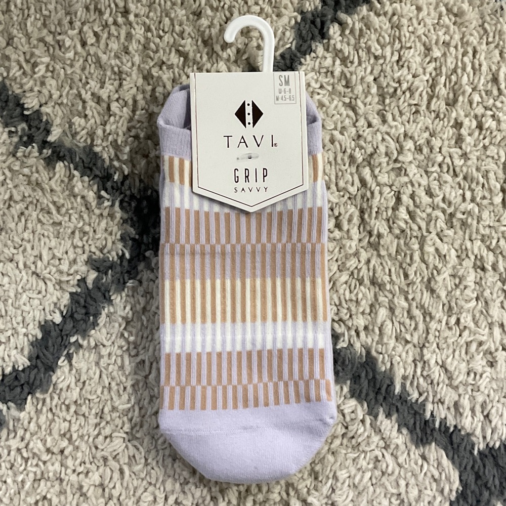 Pure Barre Tavi Grip Savvy Socks - Lavender and Tan